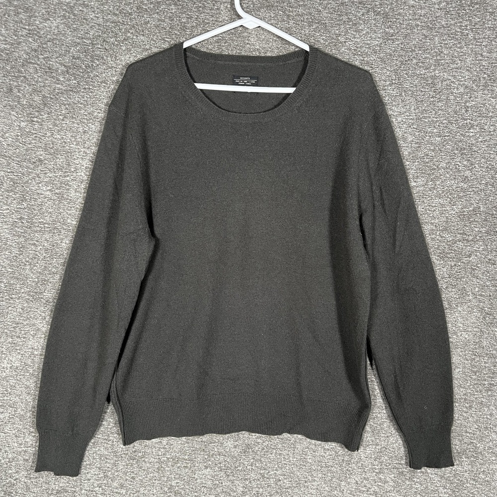 AllSaints Sweater Mens Large Gray 100% Cashmere Crewneck Knit Pullover